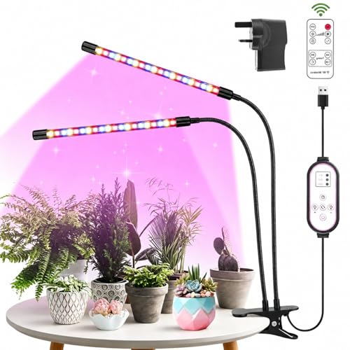 Grow Lights for Indoor Plants, Full Spectrum Plant Lamp - Grow Lights with 40 LEDs and 2 Heads,3 Lighting Modes and 10-Level Dimming Grow Light with Timer for Seedlings and Succulents