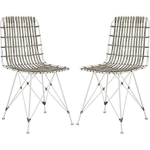 Safavieh Set of 2 Metal Dining Chairs, in White and White, 50 X 45 X 85