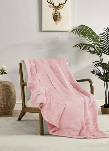 Miracle Home. Fleece Blanket Reversible Microfiber Pyrite Flannel Velvet Sherpa 260GSM-180GSM, Soft, Warm and Lightweight, Machine Washable, 160 X 220 Pink