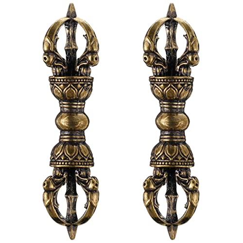 Homoyoyo 2PCS Buddhism Supplies Brass Vajra Dorje Phurba Unique Pestle Dharma Ornament Feng Shui Amulet Handmade for Home Office Tabletop Decoration