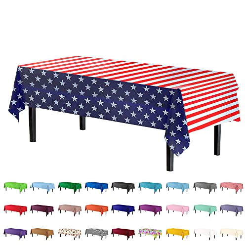 Exquisite American Flag Patriotic Plastic Table Cloth Disposable 6 Pack - 54 x 108 Inch Rectangle Tablecloth for 6 Foot Tables - 4th of July Fourth of July Red White Blue USA Party Table Cover