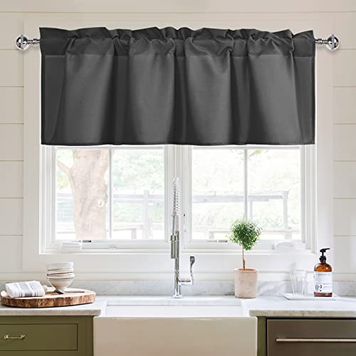 XWZO Kitchen Valances Curtains for Windows Living Room Bedroom Bathroom Toppers Farmhouse Style Rustic Dinning Room Thermal Insulated Rod Pocket, W52 x L18 Inch Length, Dark Grey, 1 Panel