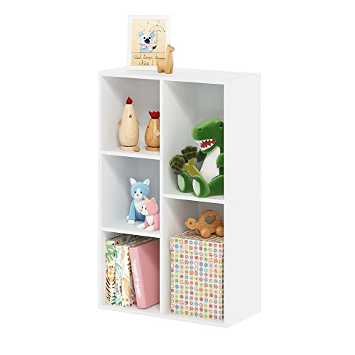 Furinno LUDER Book Shelf, 5-Cube Bookshelf, Tool Free Assembly Open Shelves Bookcase 9.4 x 19.7 x 31.5, for Living Room, Bedroom, Home Office, White
