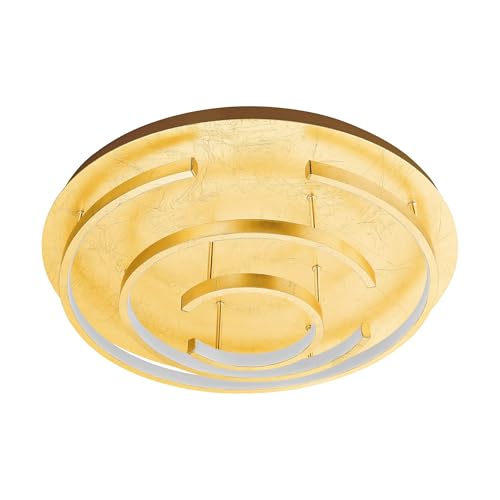 Eglo LED Ceiling Light Pozondon, 3-Light Ceiling Lamp, Unique Design, Living Room Light in Steel and Plastic, Kitchen Lamp, Hallway Ceiling Light in Gold Leaf Effect, White