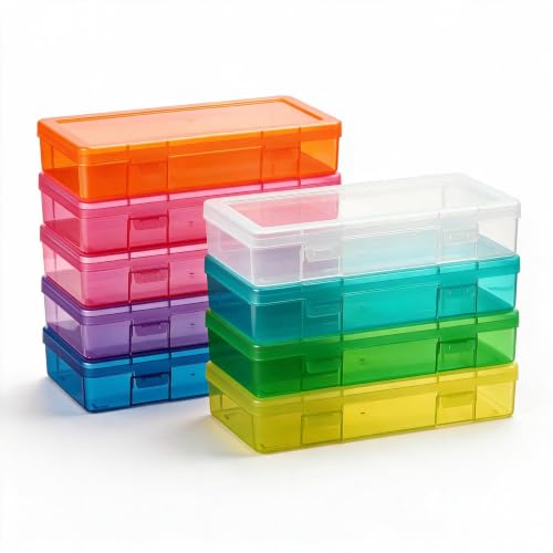 novelinks Medium Plastic Storage Boxes with Latching Lids ??? 9 Pack Stackable Craft Organizers for Supplies, Pencils, Crayons, Beads, Stationery & Classroom Use(9 Pack Medium -Color)