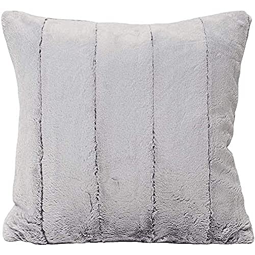 "Riva Paoletti Empress Large Square Filled Cushion Super Soft Faux Fur-Reversible-Zip Closure-Machine Washable-100 Case (22"" x 22"" inches), Polyester, Grey, 55 x 55cm"