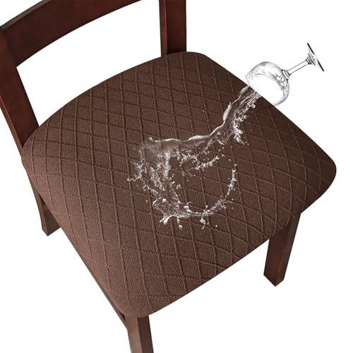 Genina Waterproof Seat Covers for Dining Room Chairs Covers Dining Chair Cover Kitchen Chair Covers (Chocolate, 6 Pcs)