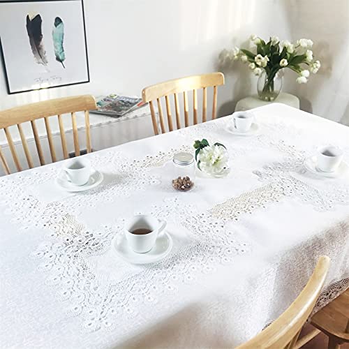 BrekSdat Lace Tablecloth Fabric Washable Off White 60x84inch - Elegant Decor Table Cover Dining Home Holiday Party Kitchen Easter Christmas Wedding Farmhouse Outdoor and Indoor Home D??cor