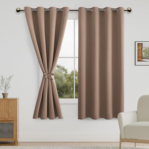 DWCN Blackout Curtains for Bedroom with Tie Backs Room Darkening Privacy Window Curtains for Living Room 132 x 160 cm Length Cappuccino 2 Panels