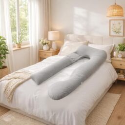 GC GAVENO CAVAILIA Pregnancy Pillow for Side Sleeping - U Shaped Cuddle Cushion Full Body Pillows with Cover - Long Maternity Pillow Support for Back, Hips, Legs for Pregnant Women - 140x68x18cm, Grey