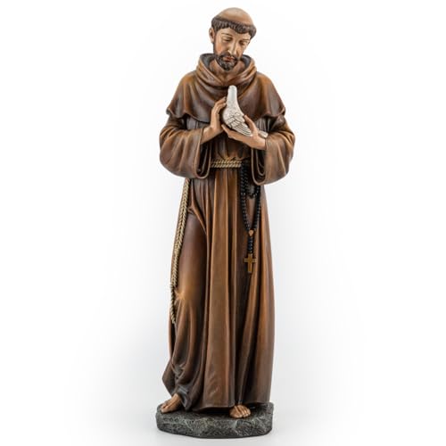 "BC Catholic Saint Francis of Assisi Statue, 14.5"" H St Francis Patron Saint of Animals, Garden Figure, Religious Gift, Inspirational Home d??cor, Renaissance Sculpture Handmade by Buildclassic"
