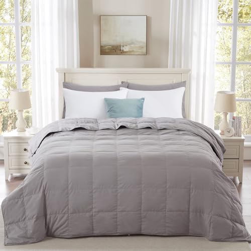 Globon Down Blanket, Extra Lightweight Summer Comforter/Duvet Insert, Noiseless & Extra Soft, 400 Thread Count,Queen Size 90x90 inches,10 Ounce Fill Weight, Grey??????