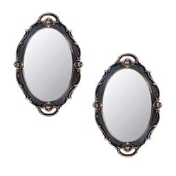 Eaoundm 14.5 x 10 inchs Oval Antique Decorative Wall Mirror Vintage Hanging Mirror (Brown 2 Pcs)