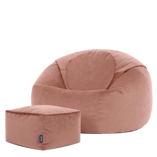 icon Kingston Velvet Bean Bag & Footstool with Filling Included, Pink