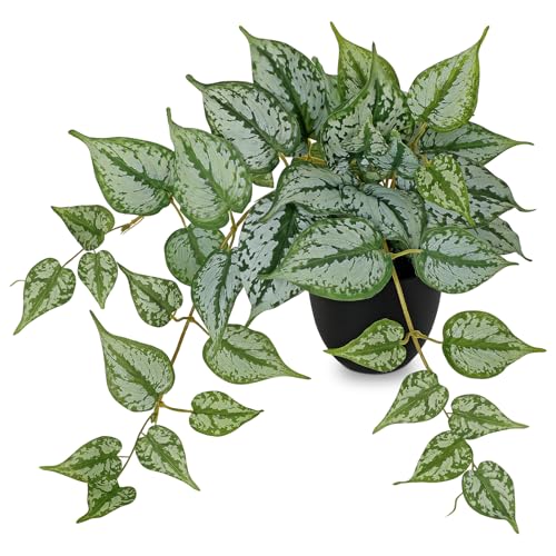"17.7"" Artificial Plants Indoor Home Decor, Fake Potted Silk Plants for Shelves, Desks, Living Room, Home & Office Decor, Small Artificial Ivy Vine Plant in Pots, Faux Greenery Tropical House Plant"