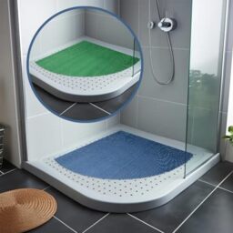 Nicoman Reversible Bath Mat Non Slip Anti Mold, Shower Mat for Tub Bathtub, Anti Slip Shower Mats for Inside Outside, Safety Washable Quick Drying Large Bath Matt (Blue/Green, QUADRANT 60x60cm)