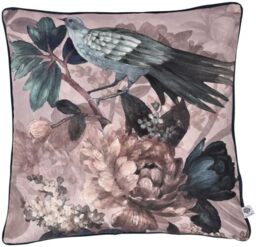Appletree Velvet Cushion – Teal & Navy Floral Bird Design – 43 x 43cm Decorative Throw Pillow with Filling – Soft Touch Piped Edge Cushion for Sofa, Bed & Home Decor