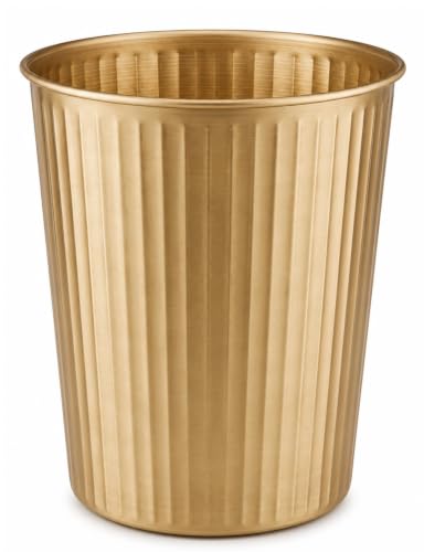 Monarch Abode Brushed Gold Handcrafted Ridge Embossed Metal Wastebasket for Home Office, Decorative Waste Basket, Modern Bathroom Garbage Can, Durable & Decorative Trash Bin, Brushed Gold Trash Can