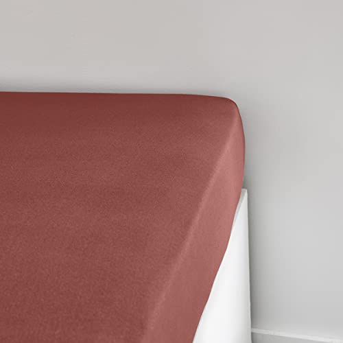 TODAY Essential Jersey Fitted Sheet 90 x 190 cm 100% Cotton Plain, Terracotta