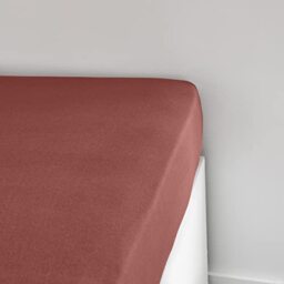 TODAY Essential Jersey Fitted Sheet 90 x 190 cm 100% Cotton Plain, Terracotta