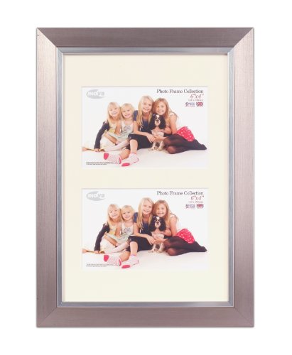 Inov8 British Made Traditional Picture/Photo Frame, Pewter Silver Inset, 12x8 Dual Aperture with Two 6x4-inch Insets, Pewter Silver Inset