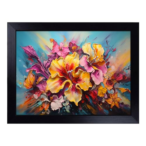 Lap Tray with Bean Bag Cushion, Orchid Flower Expressionism - Handmade in the UK, Raised Wooden Edge, Padded Cushion, Heat-Resistant Wipe-Clean Surface, for Meals, Laptops and Crafts