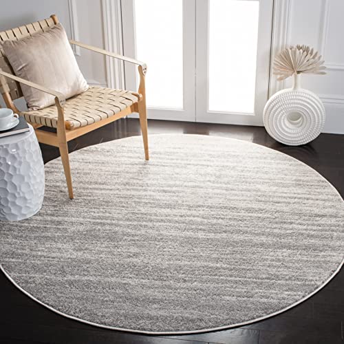SAFAVIEH Modern Rug for Living Room, Dining Room, Bedroom - Adirondack Collection, Short Pile, in Ivory and Silver, 120 X 120 cm