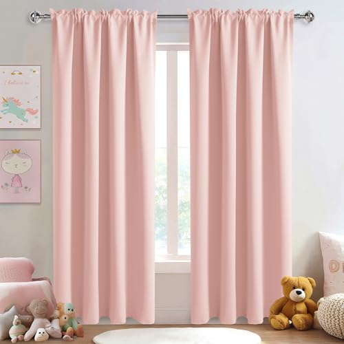 DWCN Blackout Curtains ??? Thermal Insulated, Energy Saving & Noise Reducing Bedroom and Living Room Curtains, Blush Pink, W 42x L 84 Inch, Set of 2 Rod Pocket Curtain Panels