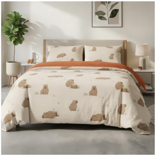 GC GAVENO CAVAILIA Animal Duvet Cover Single With Pillow Case, Beige - Breathable, Washable Super Soft Single Duvet Cover Set - 2 Piece Bedding Set Reversible Quilt Cover Button Closure, 135x200cm