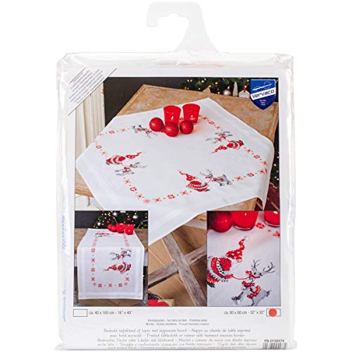 Vervaco Embroidery Kit: Tablecloth: Christmas Elves, Acrylic, NA, 80 x 80cm