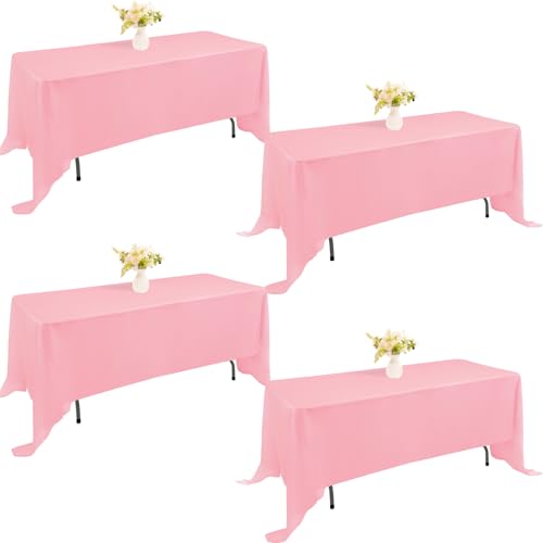 JALANCY 4 Pack Rectangle Tablecloth for 6 Foot Tables Washable Polyester Table Cover for Wedding Dining Table Parties Banquet???70x120 Pink???