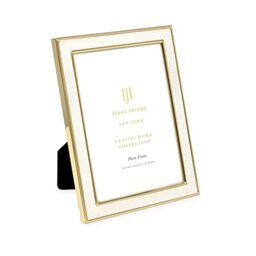 Isaac Jacobs 4x6 White Textured Leather (Vertical & Horizontal) & Gold Metal Picture Frame, with Black Fabric Easel, Wall-Mountable, Made for Tabletop, Home or Office (4x6, White W/Gold)