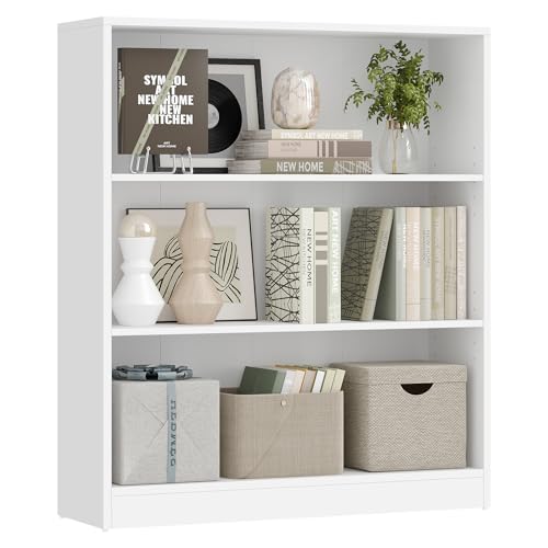 VASAGLE 3 Tier Bookcase with Adjustable Shelves, Children's Bookshelf and Storage Unit for Study Home Office, 80 x 24 x 93 cm, White LBC106T14