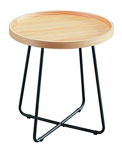 ASPECT Sasha Wooden Tray/Round Side End Table (Oak Veneer/Black, 46 dia x 45 H cm)