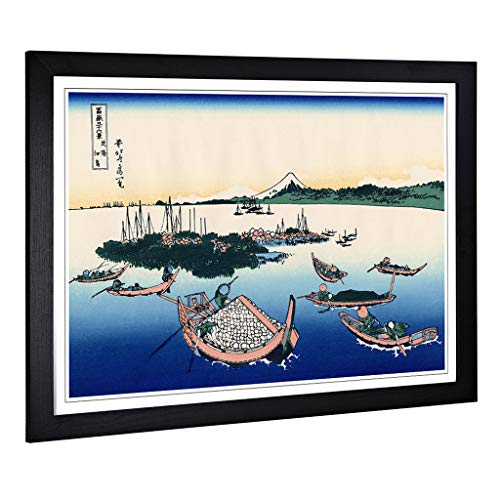 Big Box Art Framed Print of Hokusai Japanese Oriental Tsukada Island Design - Wall Art Picture - Home Decor for Kitchen, Living Room, Bedroom, Hallway, Black, A2 / 24.5x18 Inch / 62x45cm