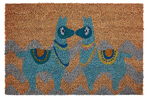 Premier Housewares Door mat, Indoor, Non Slip - Llamas, Natural, 60x40x2