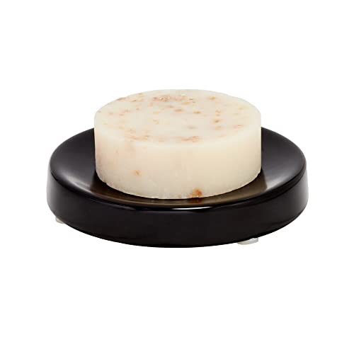 iDesign Soap Dish, Rounded Ceramic Soap Bar Holder with Non-Slip Feet, Practical Bathroom Accessory for Bathroom Washbasin or Kitchen Sink, Matte Black