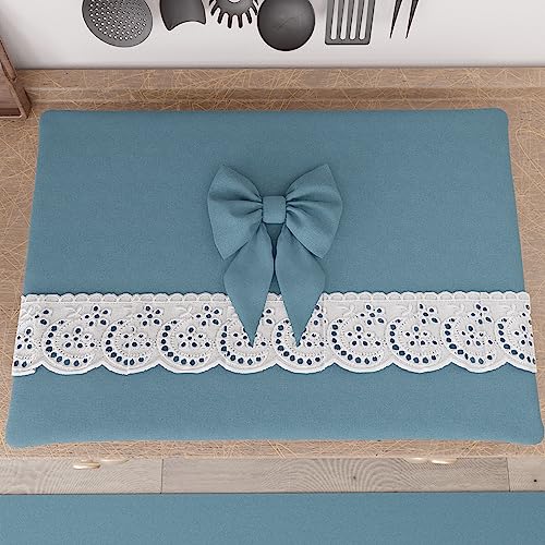PETTI Artigiani Italiani - Decorative hob cover, cotton with Sangallo lace trim and bows, 70 x 50 cm, Air force blue