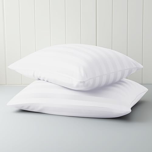 Pillow Cases Queen Size Set of 2, 100% Egyptian Cotton Pillow Protectors with Zipper Standard, 400 Thread Count Sateen Weave White Pillow Covers, Premium Quality Pillowcases for Home/Hotel