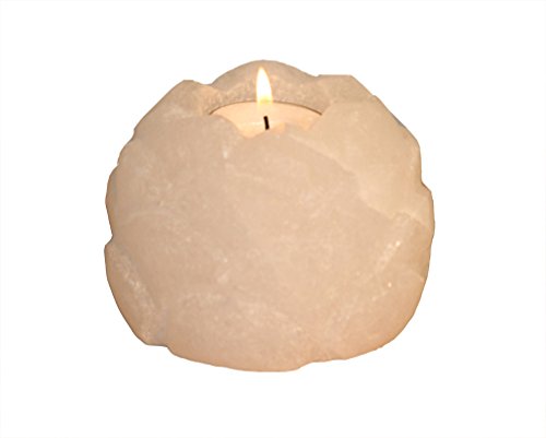Himalayan Crystal Salt Dreams Lotus Blossom Salt Crystal Tea Light Holder, White Line, Salt, White, 8 x 8 x 8 cm