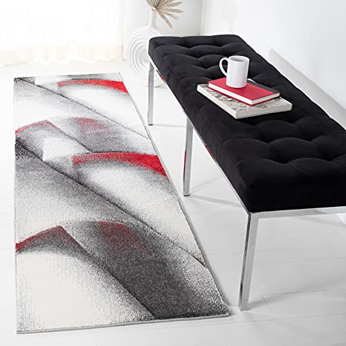 Safavieh Modern Rug for Living Room, Dining Room, Bedroom - Hollywood Collection, Short Pile, in Grey and Red, 69 X 244 cm