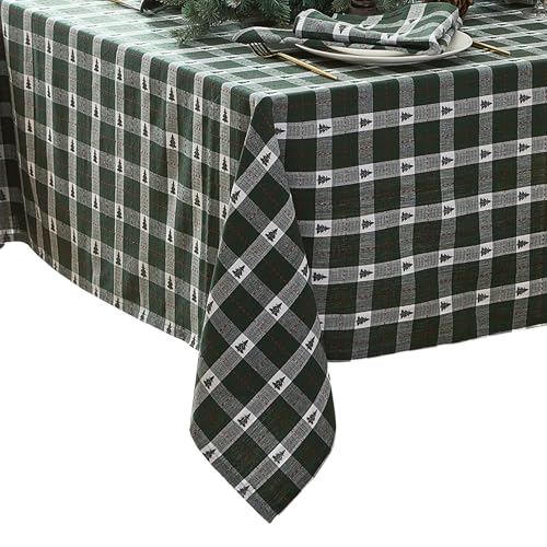 "Elrene Home Fashions Sherwood Tree Dobby Christmas/Holiday Cotton Rectangle Tablecloth, 60""x120"", Green"