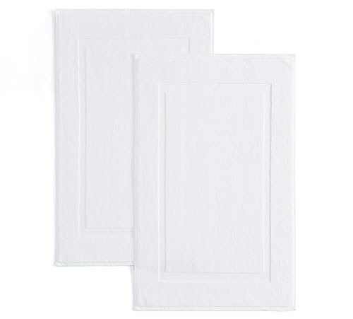 CASUAL LIVING White Cotton Bath Mats Set of 2 Towel Mats for Bathroom Floor Banded Rugs Soft Absorbent Ring Spun Cotton Washable Bathroom Shower Accessories Dorm Essential, 34-inch x 21-inch, White