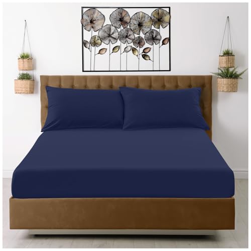 GC GAVENO CAVAILIA Super King Fitted Sheet - Soft Microfiber Polyester Bed Sheet - 38cm Deep Pocket with Elasticated Corners - Easy Care & Fade Resistant Bottom Sheet (182x200 cm) - Navy