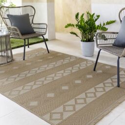 Livabliss Caria Machine Washable Rug - Geometric Jute Area Rugs Living Room, Large Rug 158x213 cm - Traditional Boho Style, Dining Room, Kitchen, Outdoor, Hallway - Tan, Beige and Cream