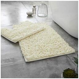 GC GAVENO CAVAILIA Soft Bath Mat Sets For Bathroom - 2 Piece Bath Mat Non Slip Back - Highly Water Absorbent & Fast Drying 100% Microfiber Chenille Toilet Rug with Pedestal Mat - Cream