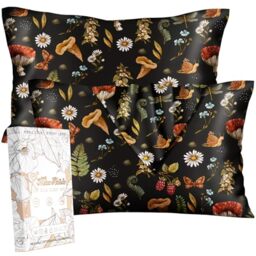 "Miss Adola 2 Pack Mulberry Silk Pillow Case for Hair and Skin 19 Momme Standard 26""x20"" Mushroom Plants Silk Pillowcase Soft Smooth Satin Pillowcase Sleeping for Women"