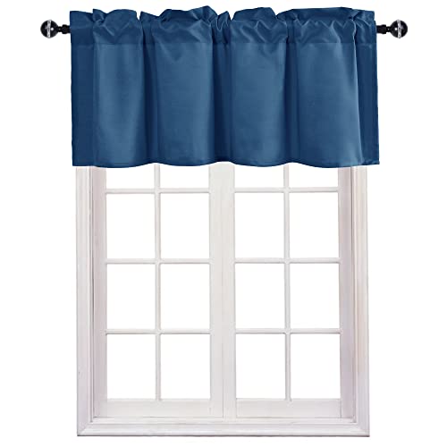 JIUZHEN Valance Curtains for Kitchen/Living Room/Basement/Bathroom Window, Thermal Insulated Short Rod Pocket Curtain Panels, Royal Blue, 42 x 18 Inches, 1 Panel