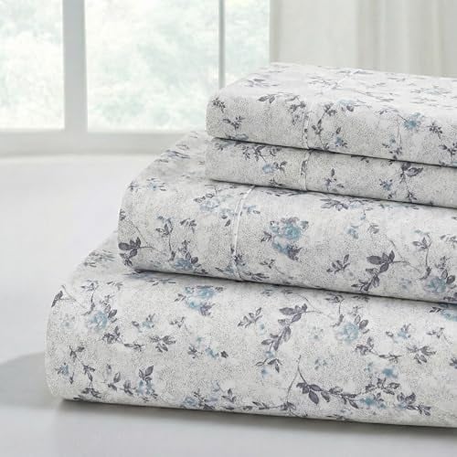 Modern Threads Silky Soft Microfiber and Wrinkle Free Sheets - Luxurious Microfiber Bed Sheets Includes Flat Sheet, Fitted Sheet with Deep Pockets, & Pillowcases Kashmir Rose Blue, Queen