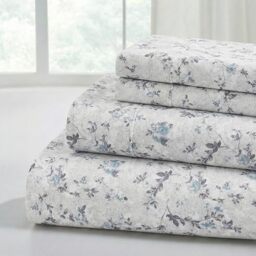 Modern Threads Silky Soft Microfiber and Wrinkle Free Sheets - Luxurious Microfiber Bed Sheets Includes Flat Sheet, Fitted Sheet with Deep Pockets, & Pillowcases Kashmir Rose Blue, Queen